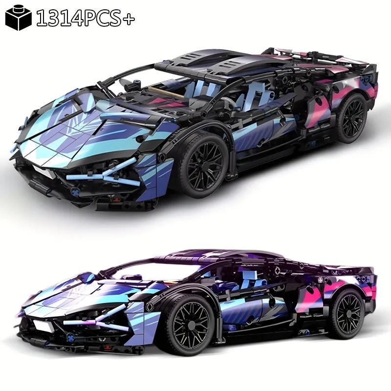 1314 pezzi tecnici nuovo modello di macchinina giocattolo, giocattolo di mattoni per veicolo da corsa assemblato per auto sporti