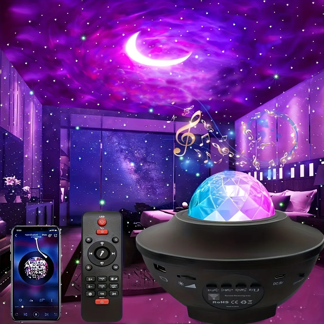 1pc Proiettore Luce notturna stellata Luce stellare lunare con altoparlante musicale, Luci per feste con telecomando che cambian
