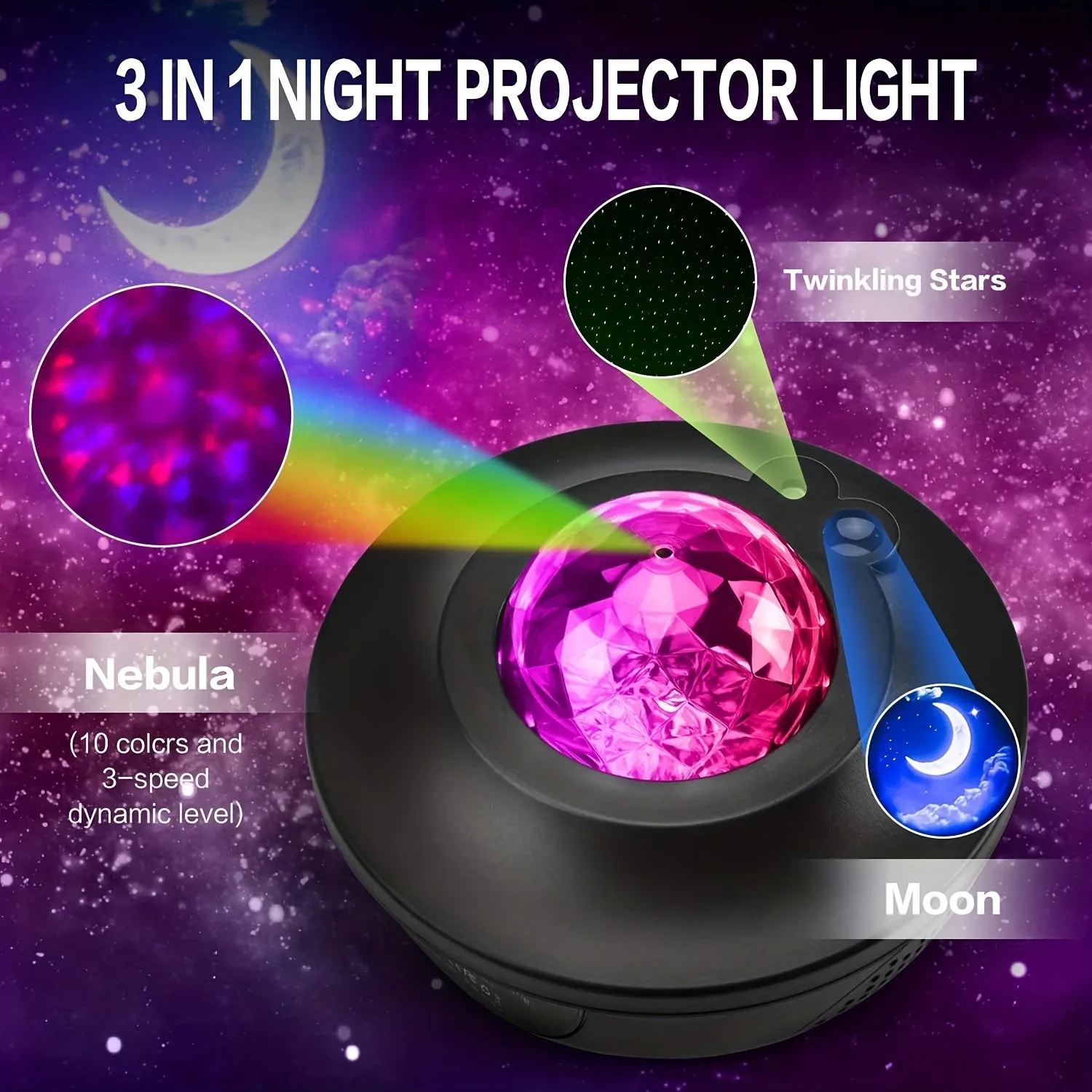 1pc Proiettore Luce notturna stellata Luce stellare lunare con altoparlante musicale, Luci per feste con telecomando che cambian