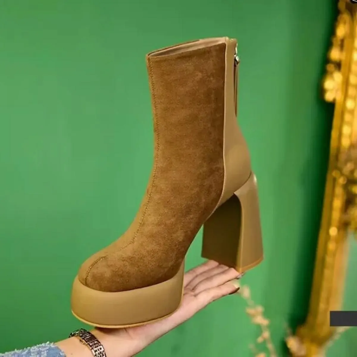 2024 Autunno Donne di Vendita Calde Tacchi Alti Stivali di Design di Lusso Cerniera Testa Rotonda Solido Pu Donne Stivali Moda B