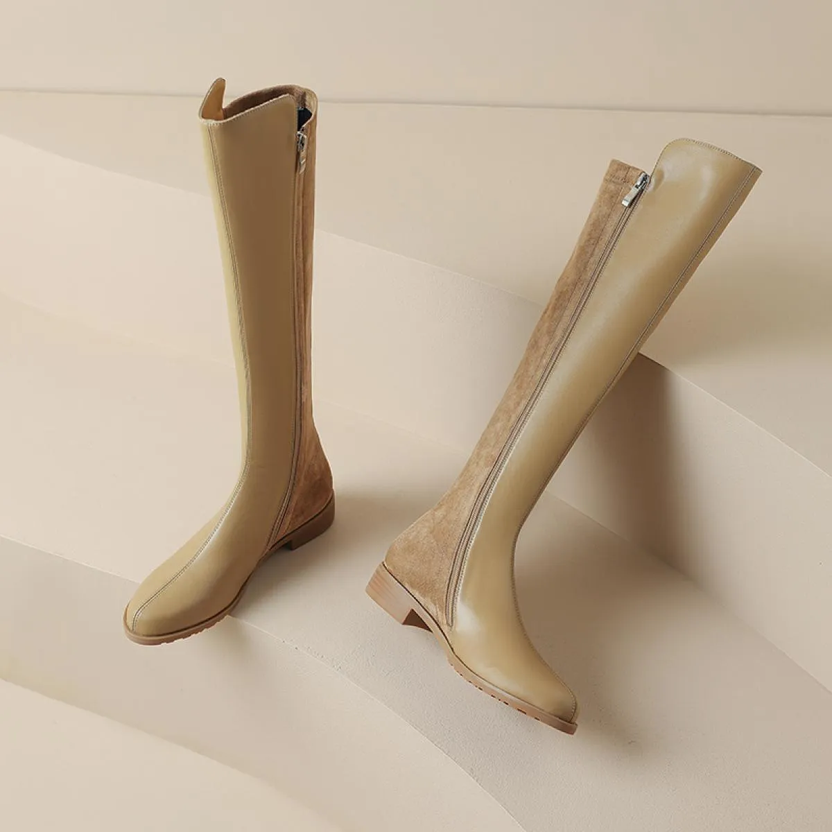 2024 Autunno Inverno Donna Stivali alti al ginocchio Stretch Vera pelle Tacchi bassi Office Ladies Party Shoes Donna Taglia 34 4