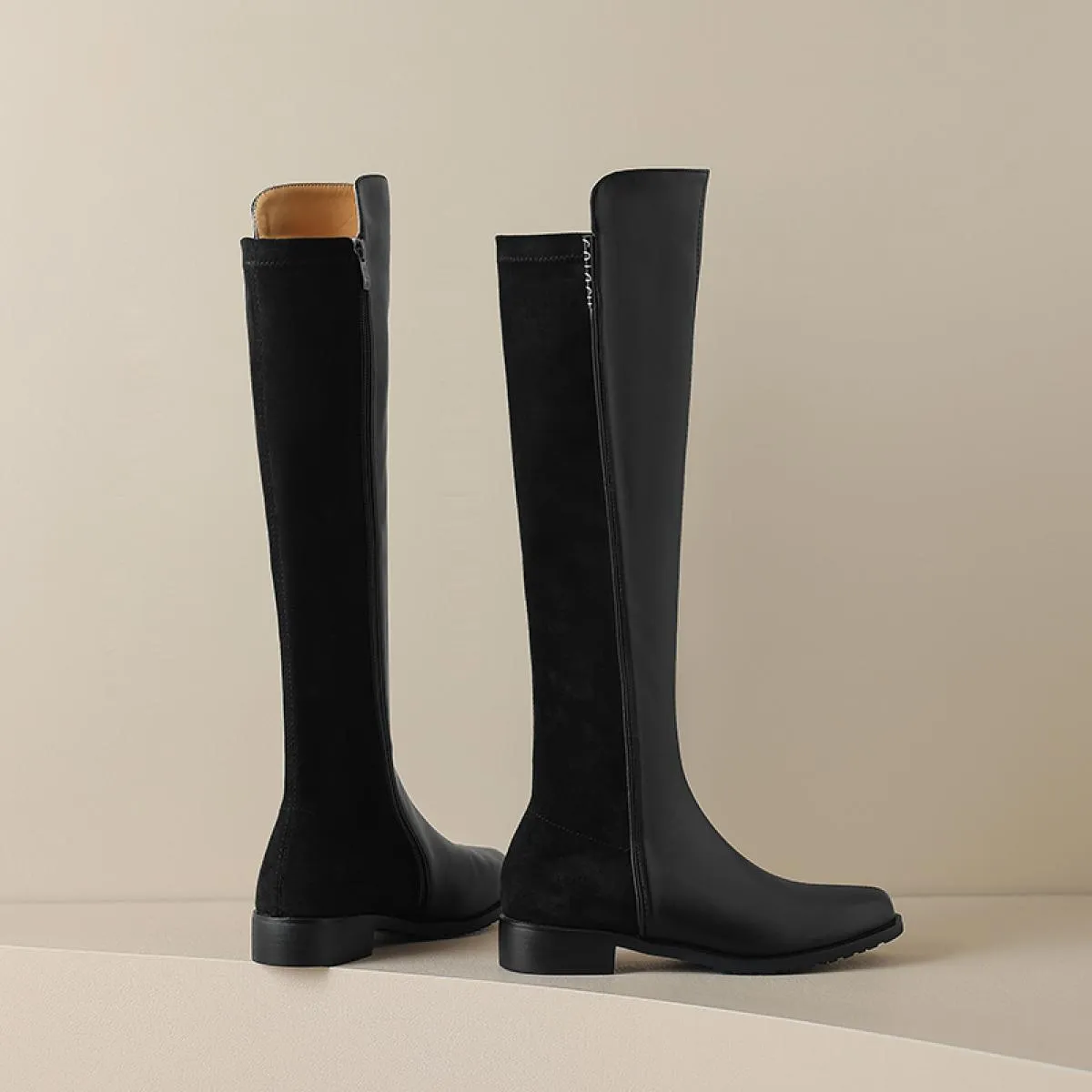 2024 Autunno Inverno Donna Stivali alti al ginocchio Stretch Vera pelle Tacchi bassi Office Ladies Party Shoes Donna Taglia 34 4