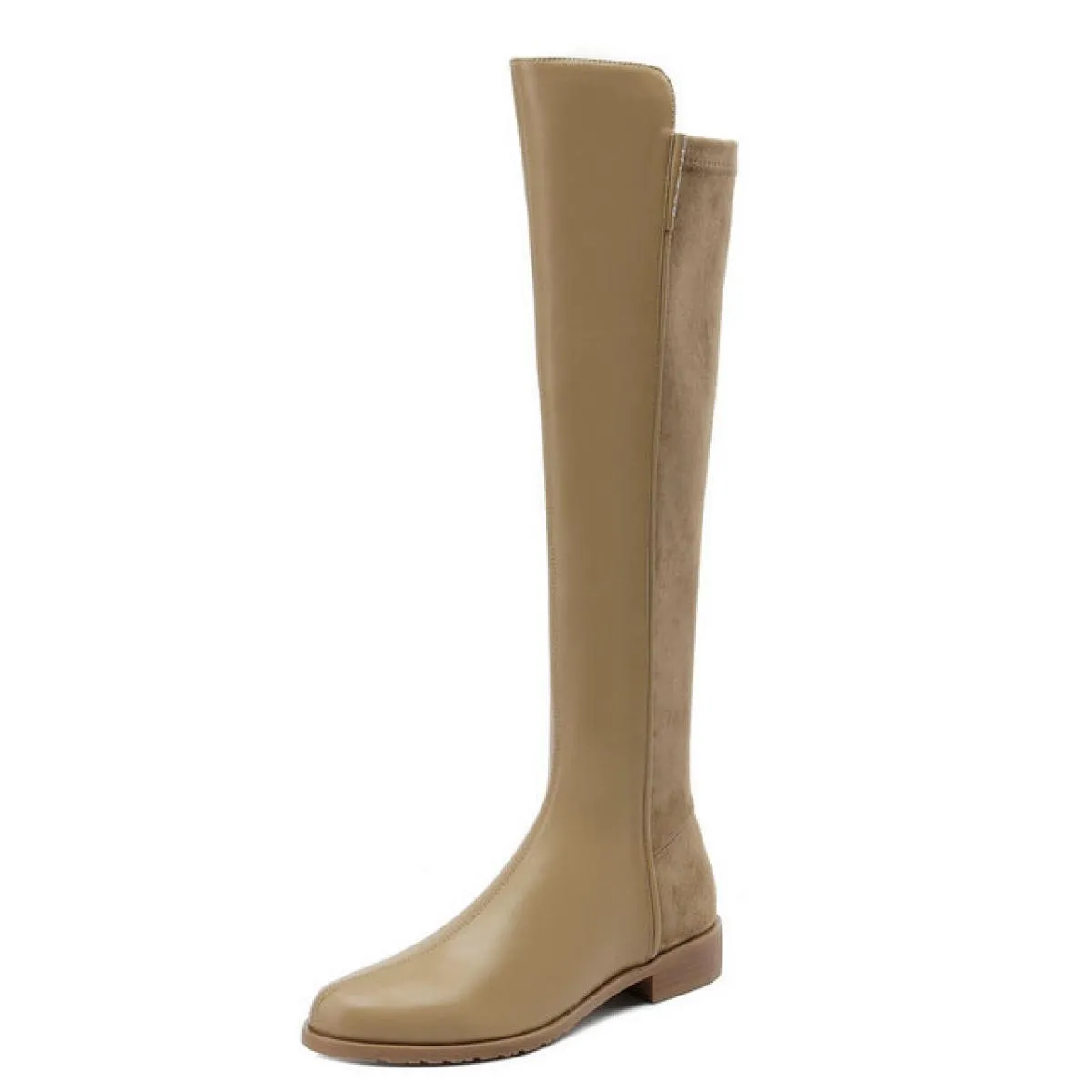 2024 Autunno Inverno Donna Stivali alti al ginocchio Stretch Vera pelle Tacchi bassi Office Ladies Party Shoes Donna Taglia 34 4