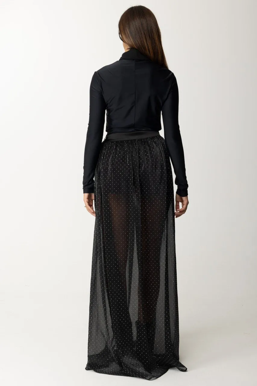 Abito lungo con gonna con strass Nero