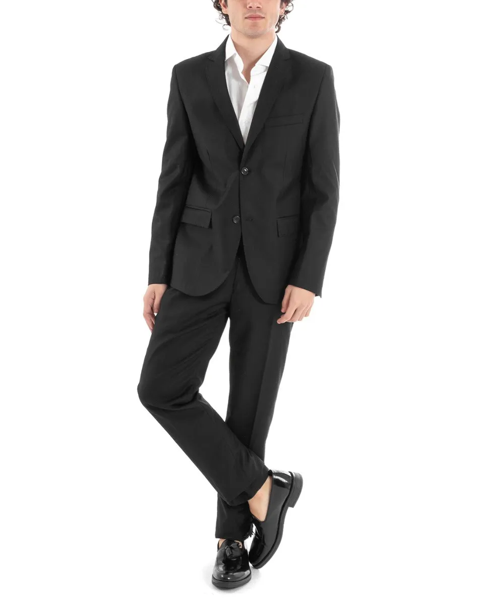 Abito Uomo Vestito Monopetto Completo Giacca Pantaloni Nero Smoking Elegante Cerimonia GIOSAL-AE1003A
