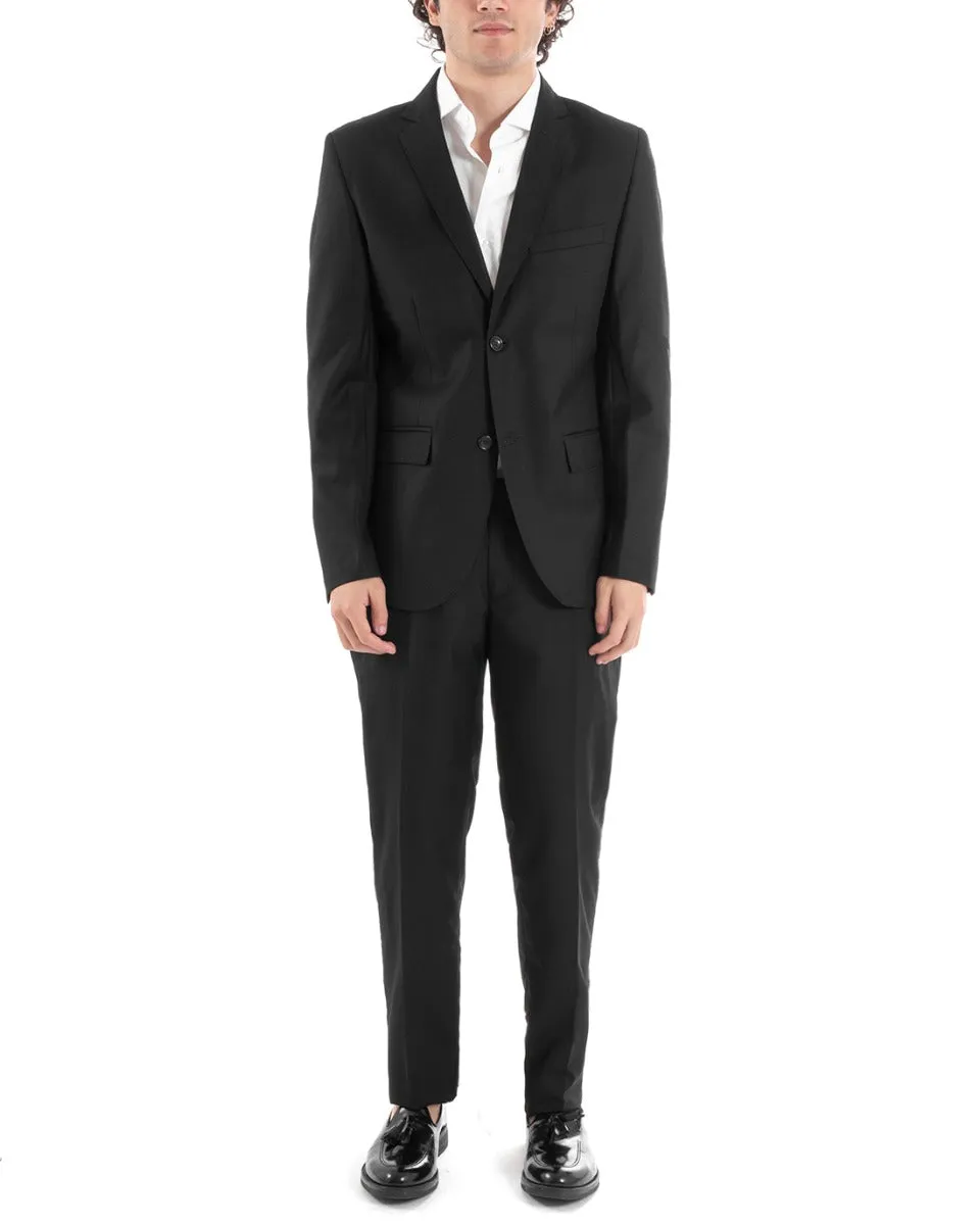 Abito Uomo Vestito Monopetto Completo Giacca Pantaloni Nero Smoking Elegante Cerimonia GIOSAL-AE1003A
