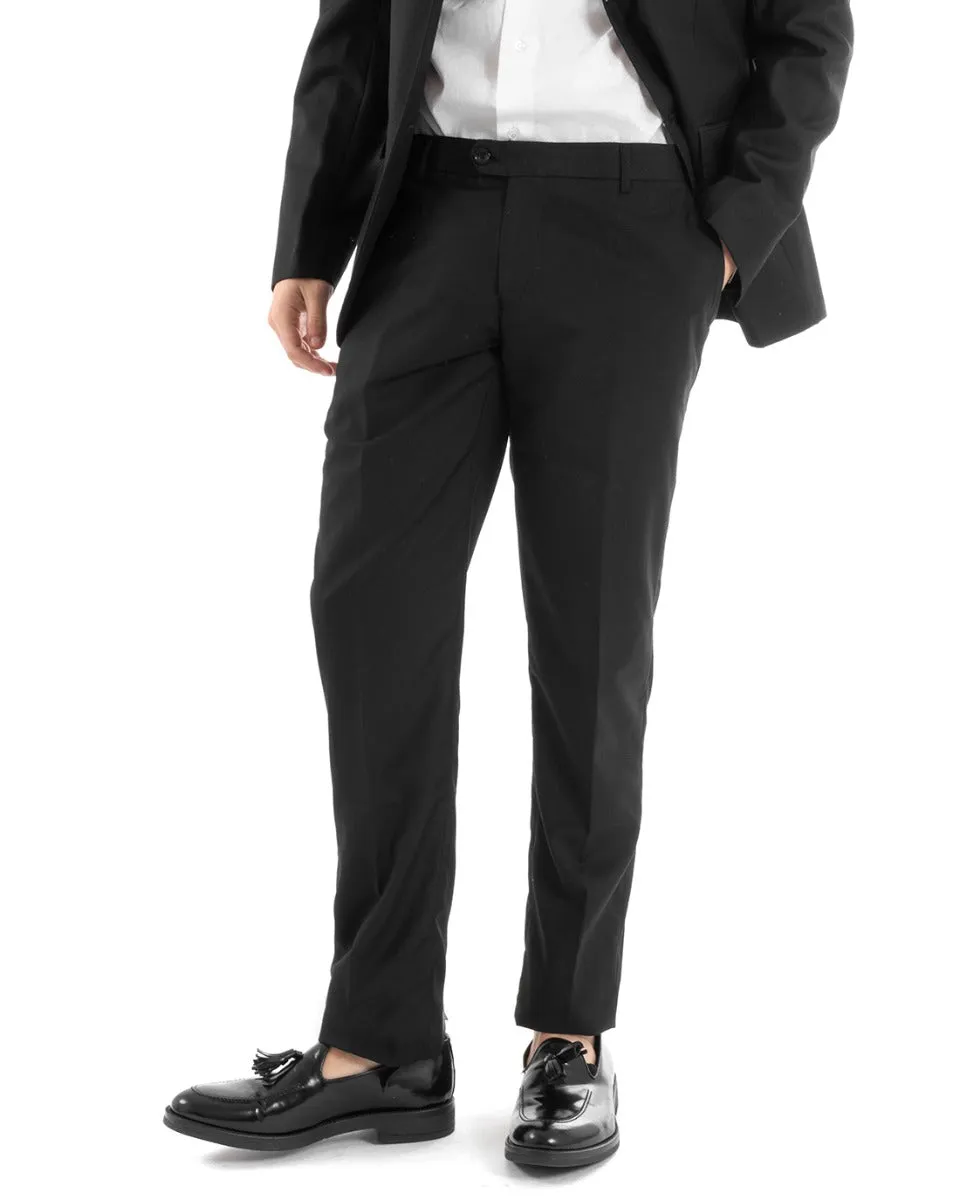 Abito Uomo Vestito Monopetto Completo Giacca Pantaloni Nero Smoking Elegante Cerimonia GIOSAL-AE1003A