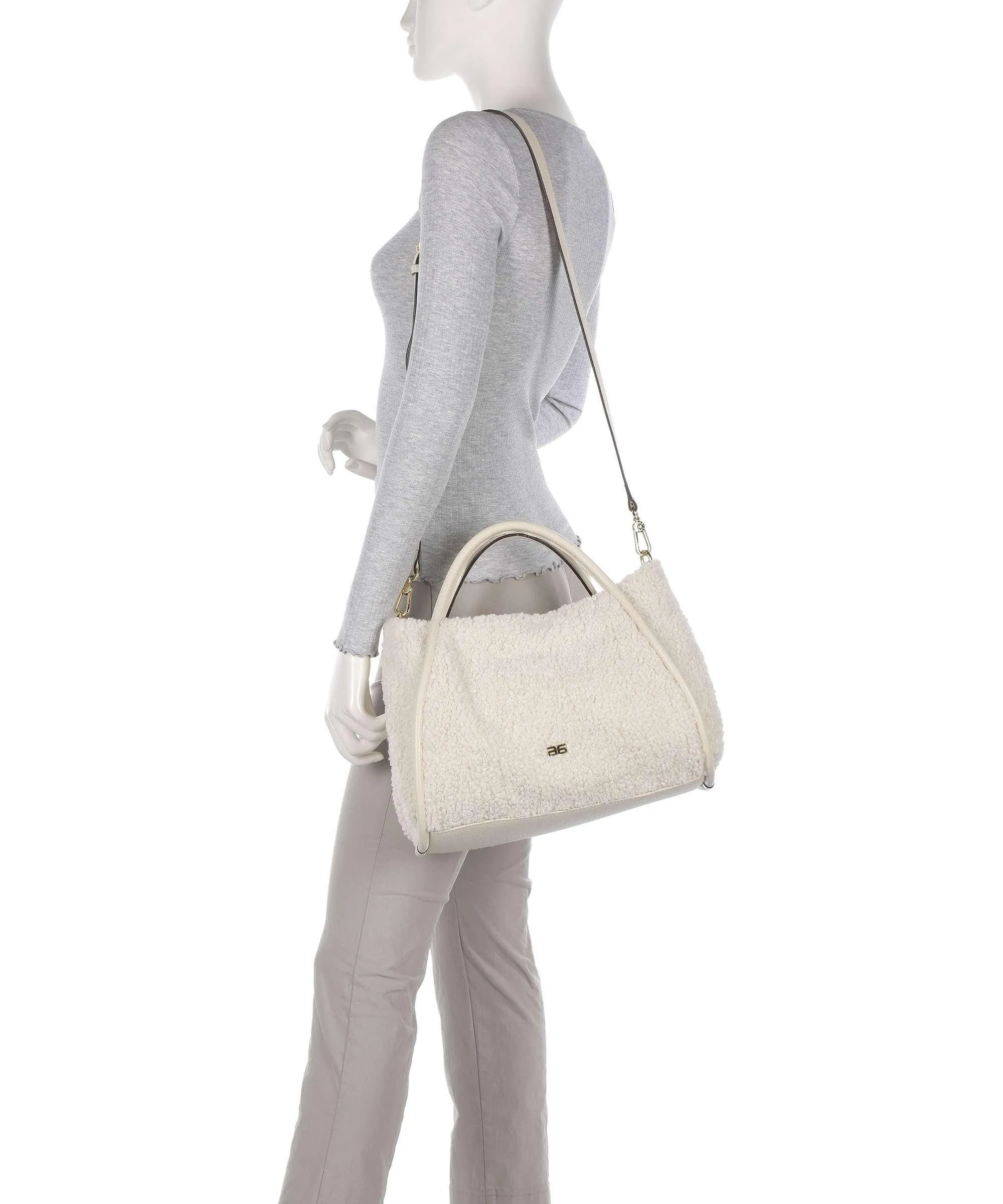  Abro Artico Willow Borsa a mano pelliccia, pelle di vacchetta grana avorio  