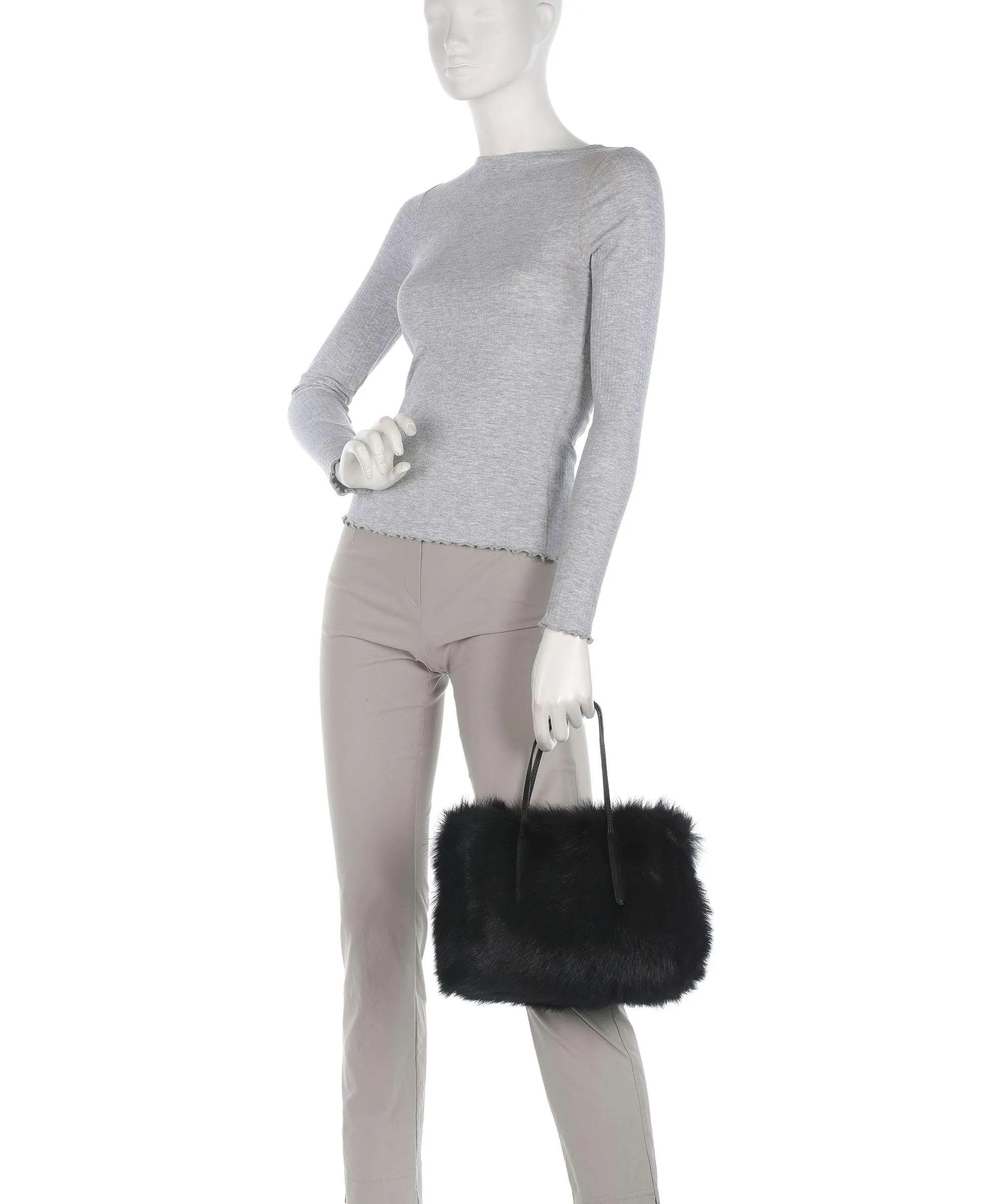  Abro Shearling Noelle Borsa a mano pelliccia, pelle di vacchetta finemente grana nero  