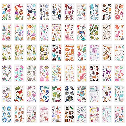 ACWOO Tatuaggi Temporanei Finti per Bambini, 60 Fogli, Set per per Ragazzi, Cartoni Animati, per Adulti Festa Compleann