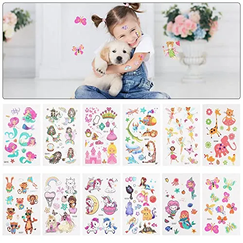 ACWOO Tatuaggi Temporanei Finti per Bambini, 60 Fogli, Set per per Ragazzi, Cartoni Animati, per Adulti Festa Compleann
