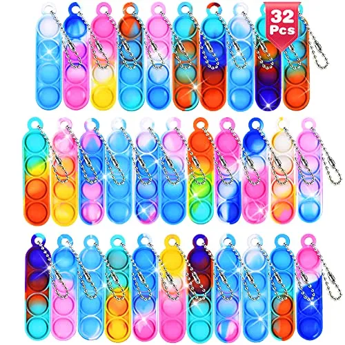 Ainiv 32PC Mini Pop Push It Fidget Toy Portachiavi,Colorato Silicone Spremere Pop Bubble Giocattoli Sensoriali Bulk,Poppet Bubbl