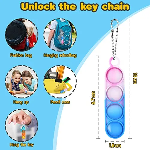 Ainiv 32PC Mini Pop Push It Fidget Toy Portachiavi,Colorato Silicone Spremere Pop Bubble Giocattoli Sensoriali Bulk,Poppet Bubbl