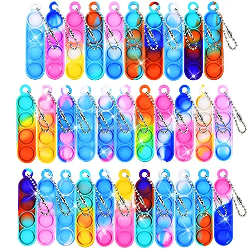 Ainiv 32PC Mini Pop Push It Fidget Toy Portachiavi,Colorato Silicone Spremere Pop Bubble Giocattoli Sensoriali Bulk,Poppet Bubbl