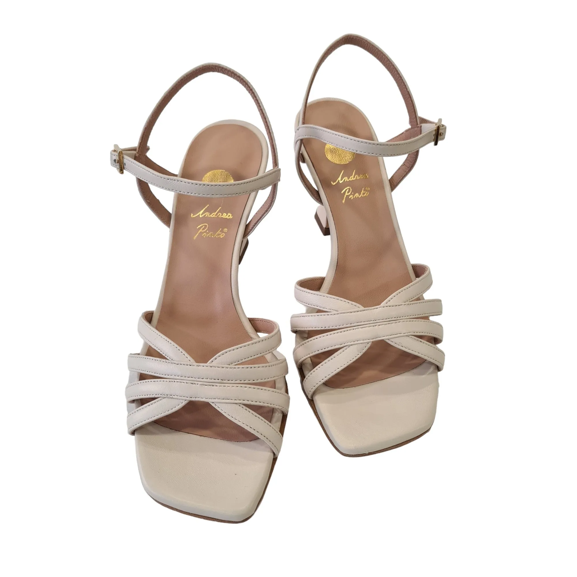 Andrea Pinto Sandalo Donna prodotto artigianale made in Italy vera Pelle Osso tacco 8,5 cm. Rif.963