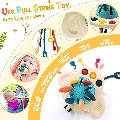 Auezona Giochi Montessori 6-9 Mesi, 4 in 1, Neonati, Bambini con UFO, Giocattoli Blocchi di Costruzione Impilabili 3 6 9 12 Mesi