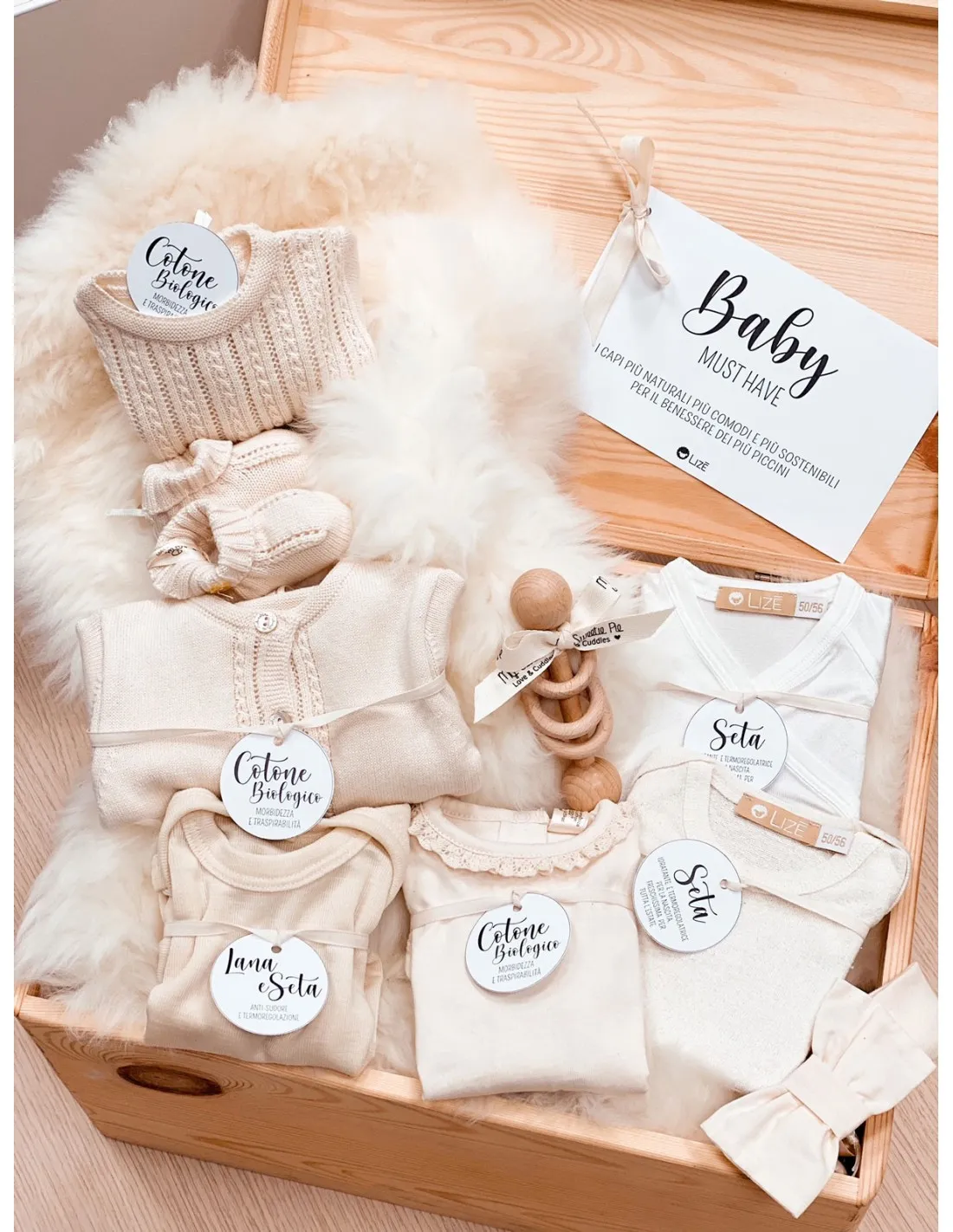 BABY GIFT BOX IN LEGNO CON SONAGLINO