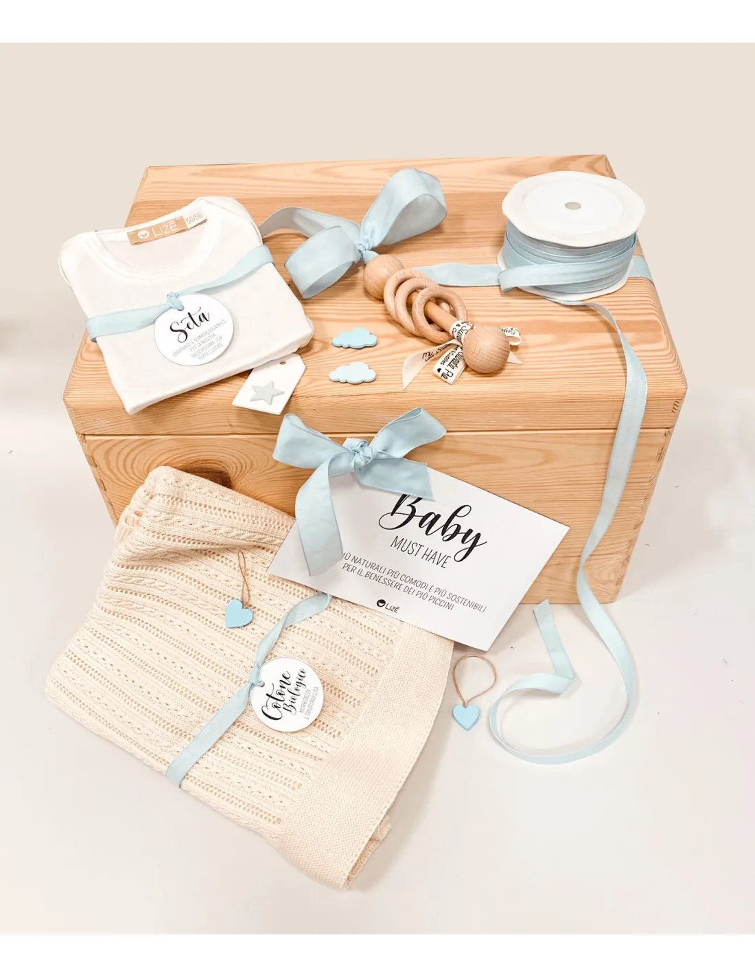 BABY GIFT BOX IN LEGNO CON SONAGLINO