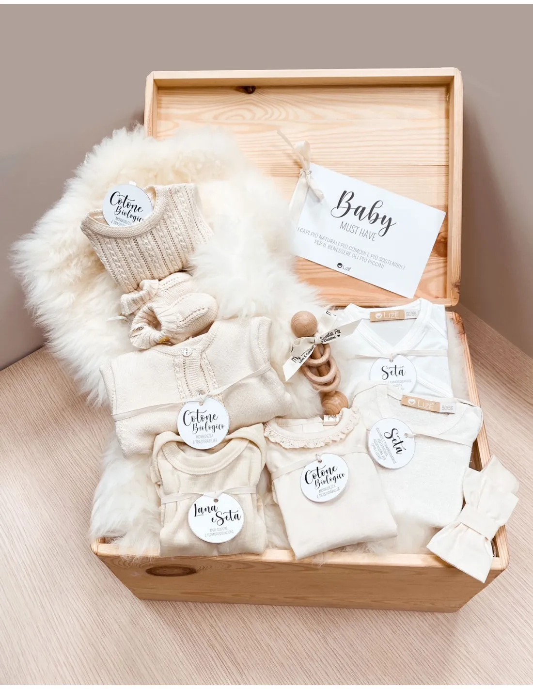 BABY GIFT BOX IN LEGNO CON SONAGLINO