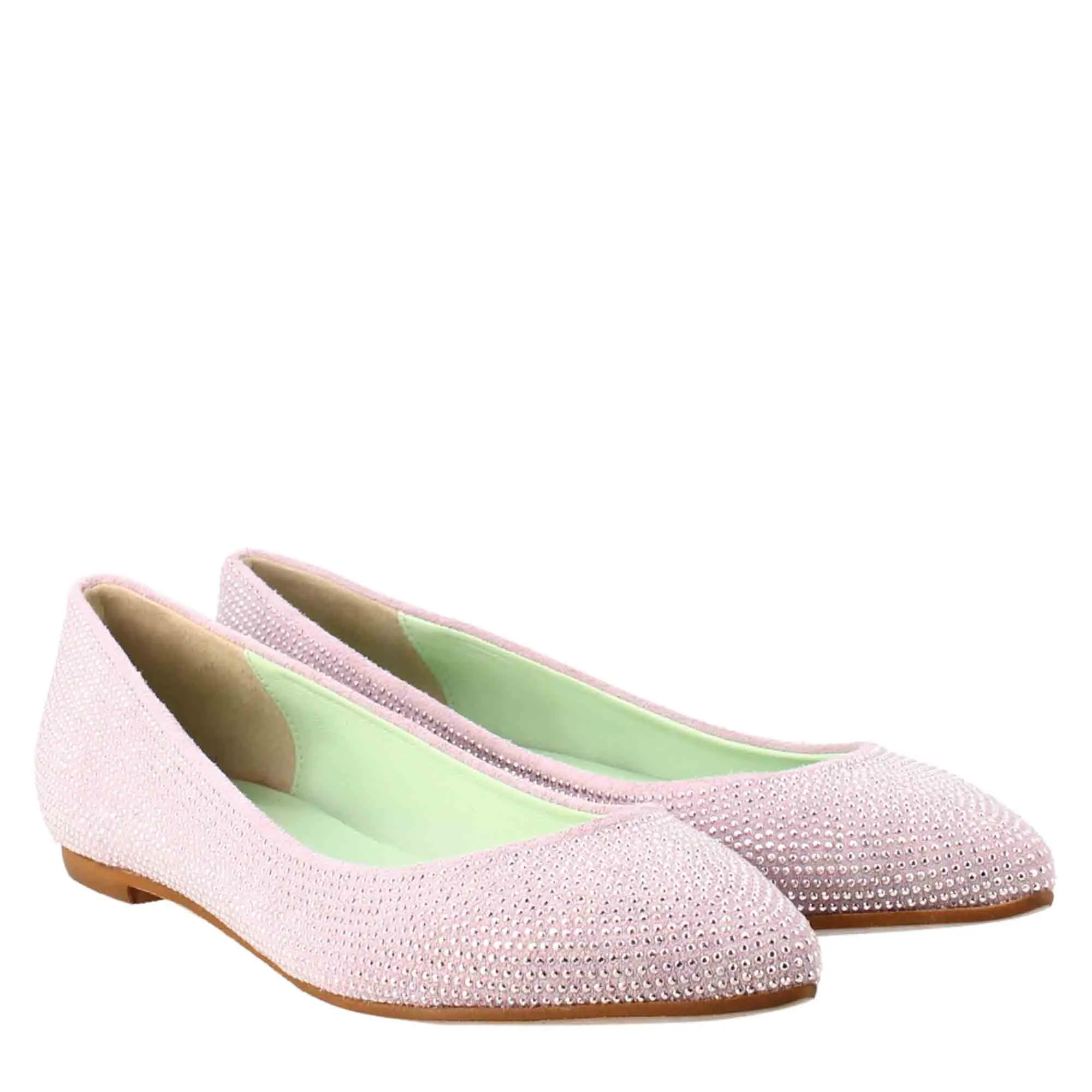Ballerine da donna color lilla in pelle scamosciata con strass