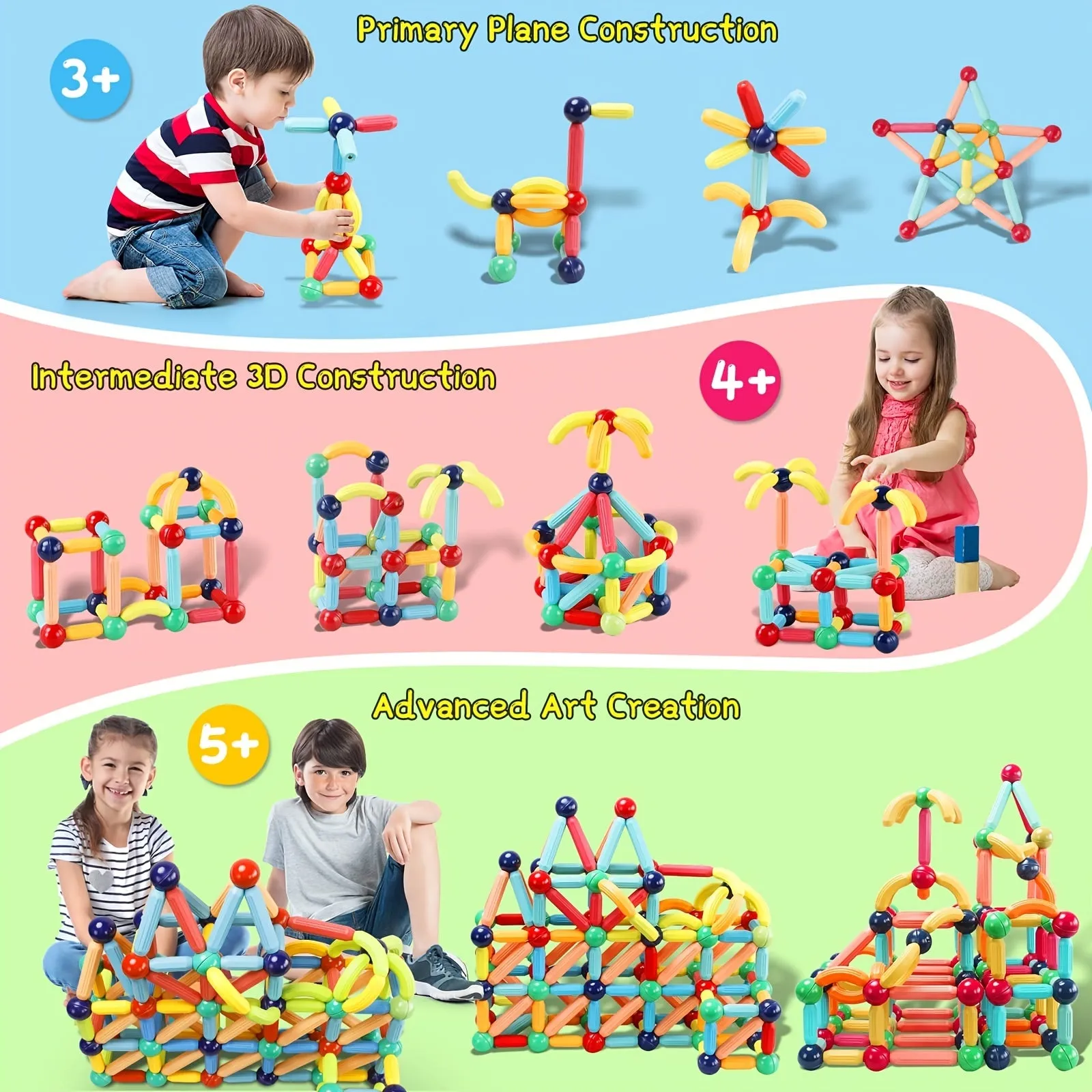 Bastoncini magnetici, mattoncini, giocattoli, magneti 3D, puzzle, giocattoli regalo per bambini, giocattoli Montessori, giocatto