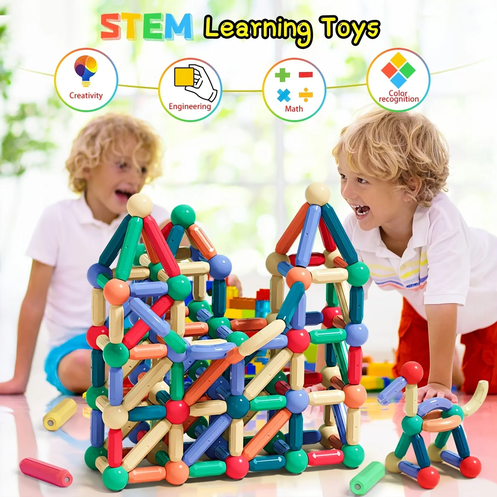 Bastoncini magnetici, mattoncini, giocattoli, magneti 3D, puzzle, giocattoli regalo per bambini, giocattoli Montessori, giocatto