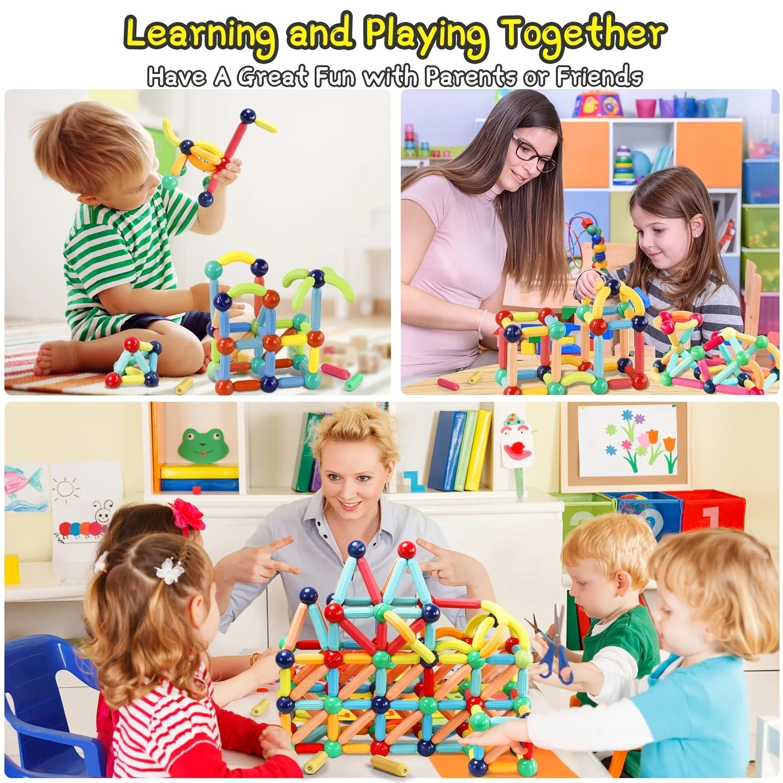 Bastoncini magnetici, mattoncini, giocattoli, magneti 3D, puzzle, giocattoli regalo per bambini, giocattoli Montessori, giocatto