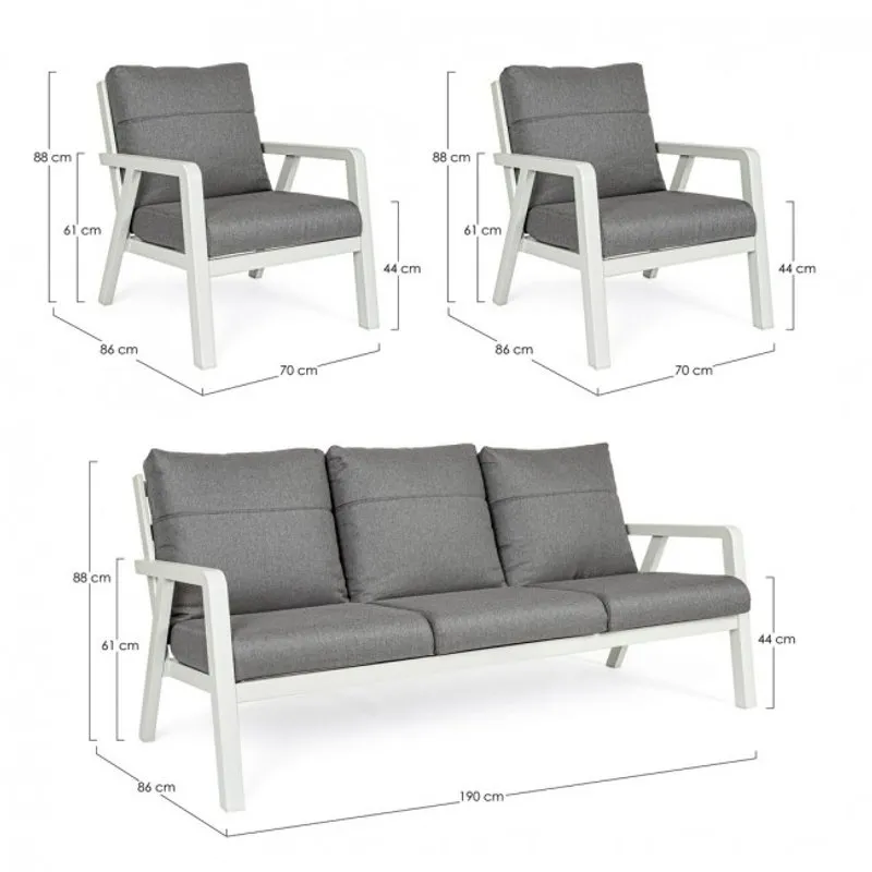 Bizzotto outdoor Set 3 salotto con cuscino Truman lunar