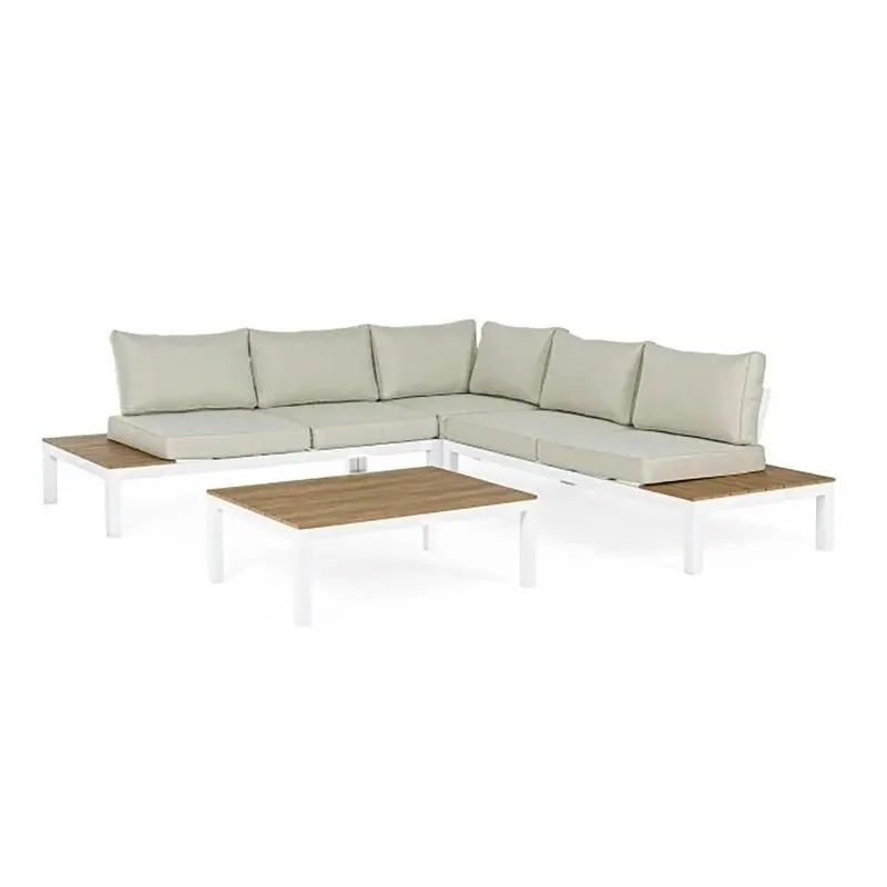 Bizzotto outdoor Set salotto angolare con cuscino Elias bianco sj60