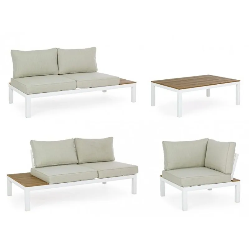 Bizzotto outdoor Set salotto angolare con cuscino Elias bianco sj60