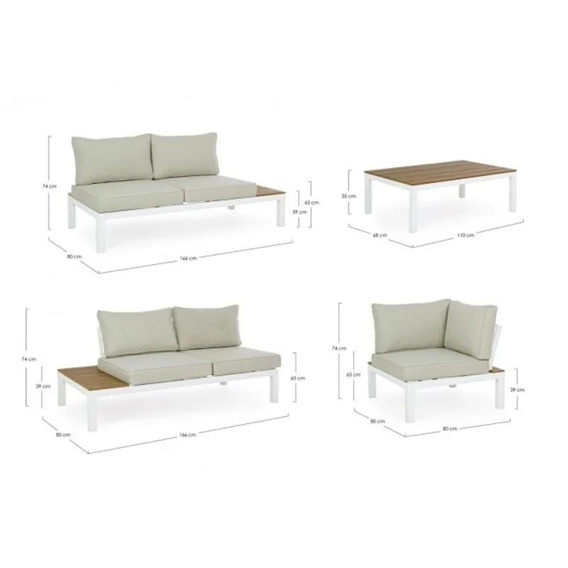 Bizzotto outdoor Set salotto angolare con cuscino Elias bianco sj60