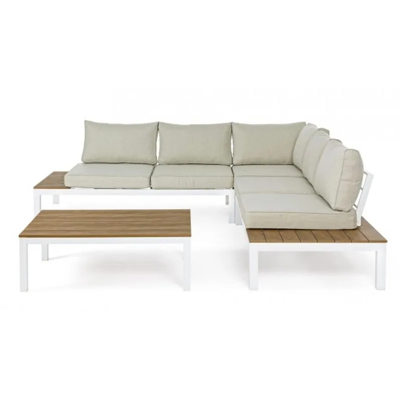 Bizzotto outdoor Set salotto angolare con cuscino Elias bianco sj60