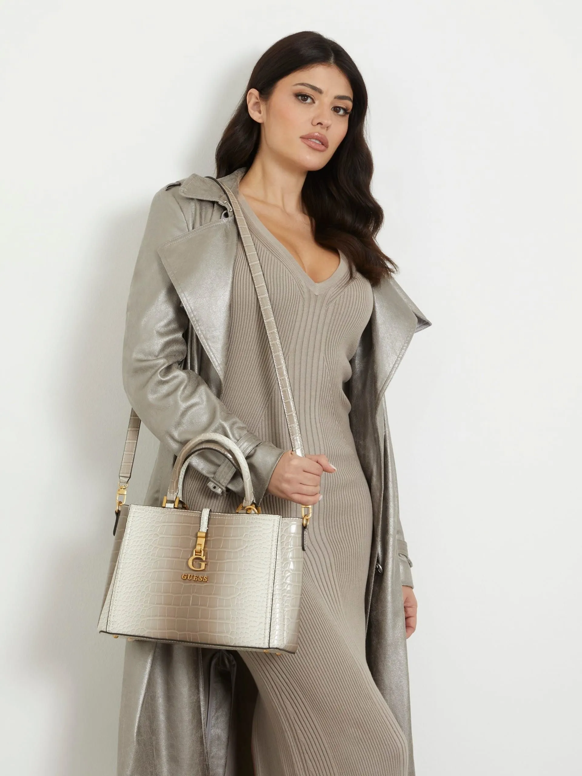 Borsa a mano g james stampa cocco guess