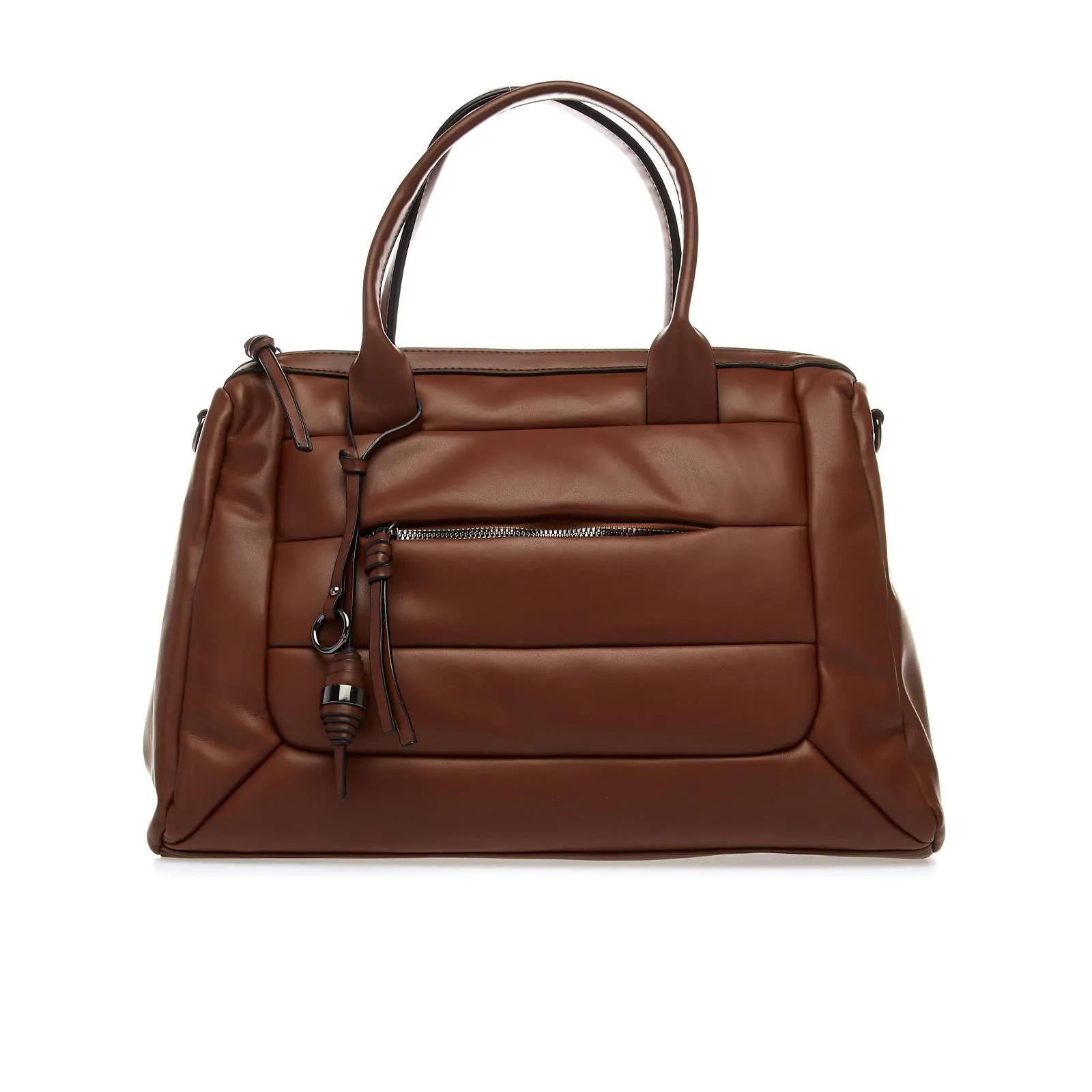 Borsa a mano marrone trapuntata con zip