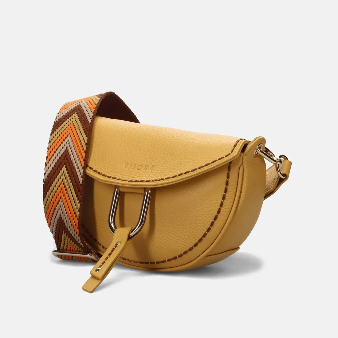 Borsa a tracolla Plinio Visonà in pelle giallo ananas