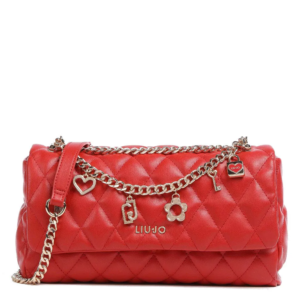 Borsa Donna a Tracolla LIU JO Ecosostenibile Matelassè Rosso Fragola con Charms