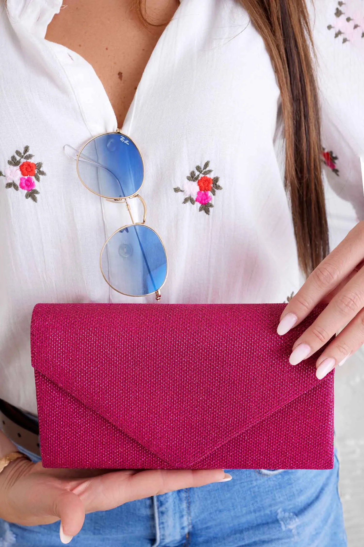 Borsa pochette B221 fuxia glitter