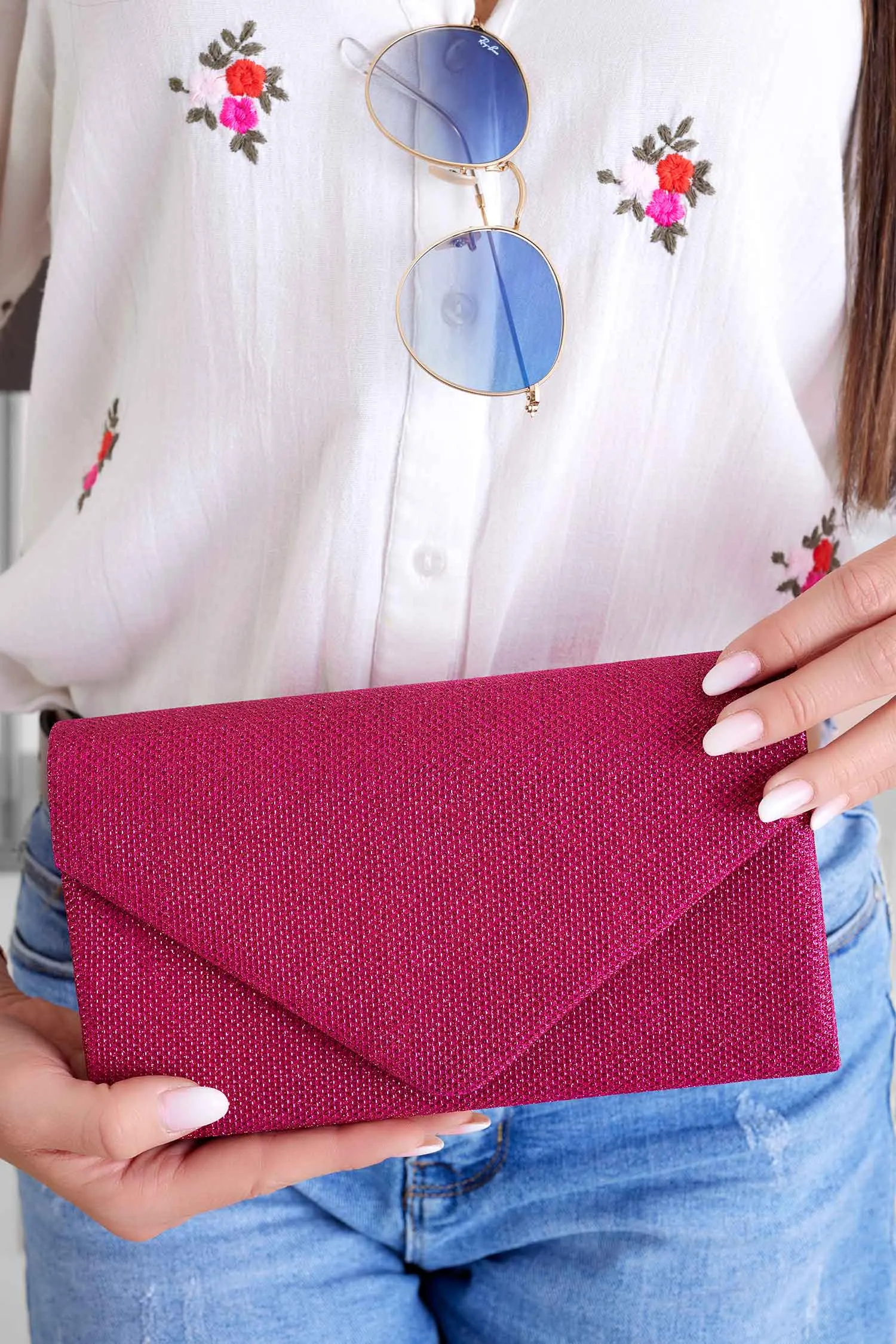 Borsa pochette B221 fuxia glitter