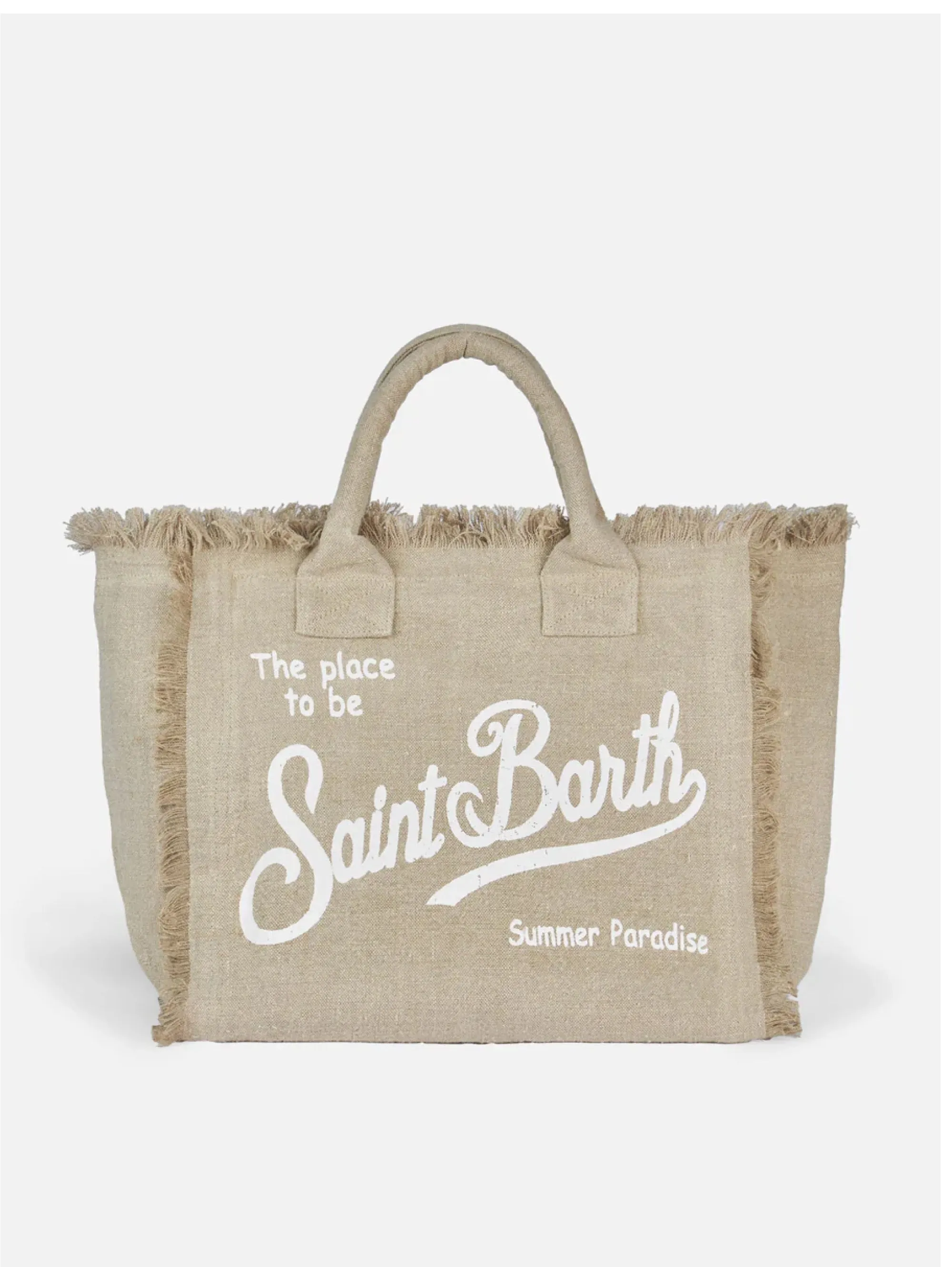 Borsa Tote in Lino con Frange Beige