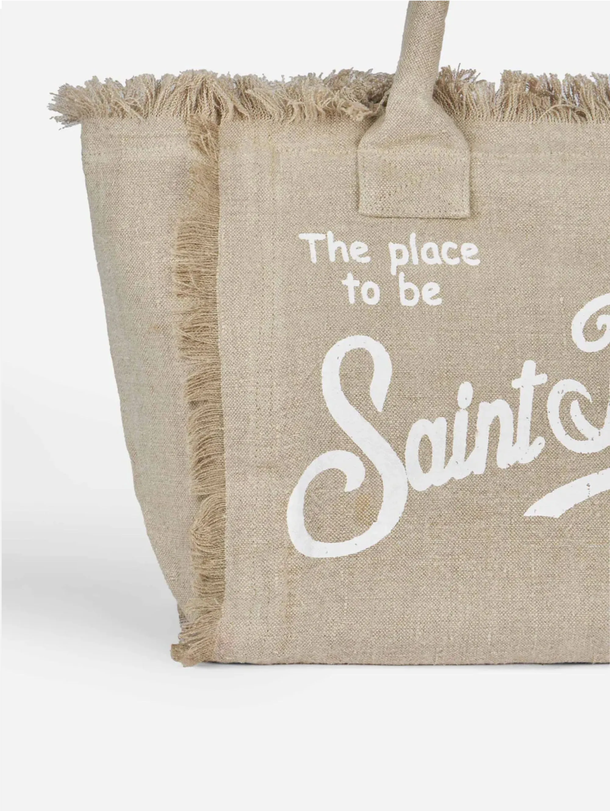 Borsa Tote in Lino con Frange Beige