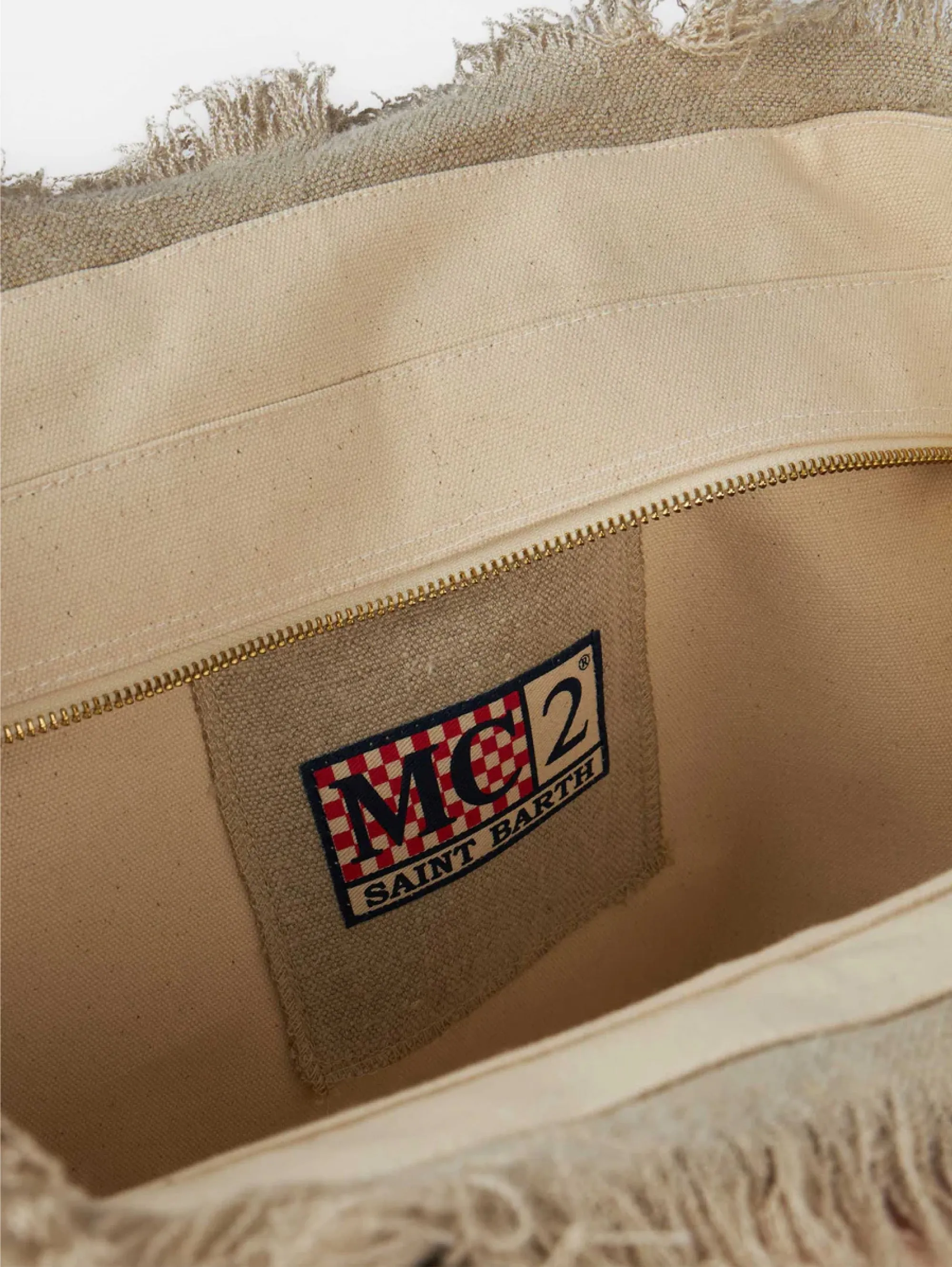 Borsa Tote in Lino con Frange Beige