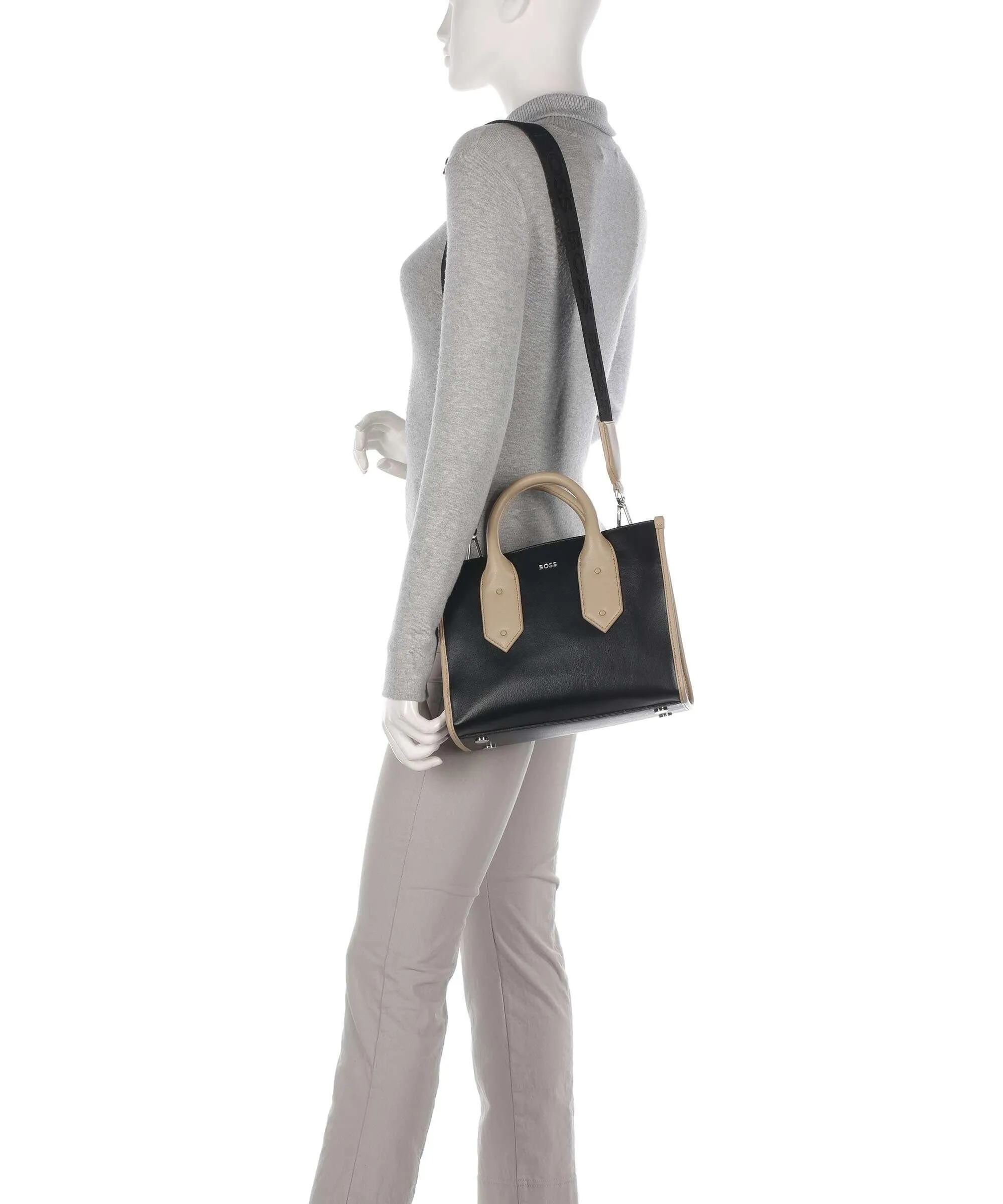  BOSS Sandy Borsa a mano pelle sintetica nero/beige  