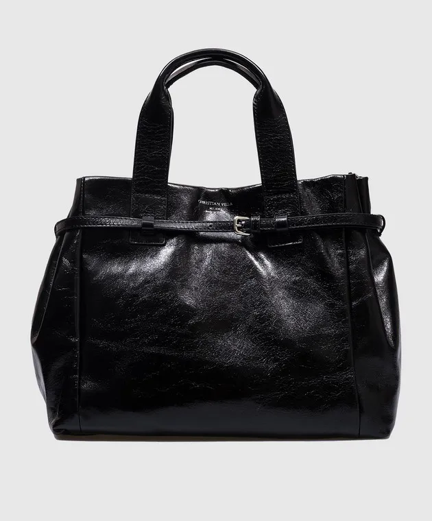 Christian Villa Borsa tote in pelle nera lucida 6145