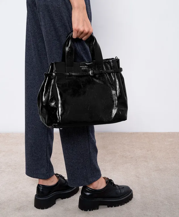 Christian Villa Borsa tote in pelle nera lucida 6145