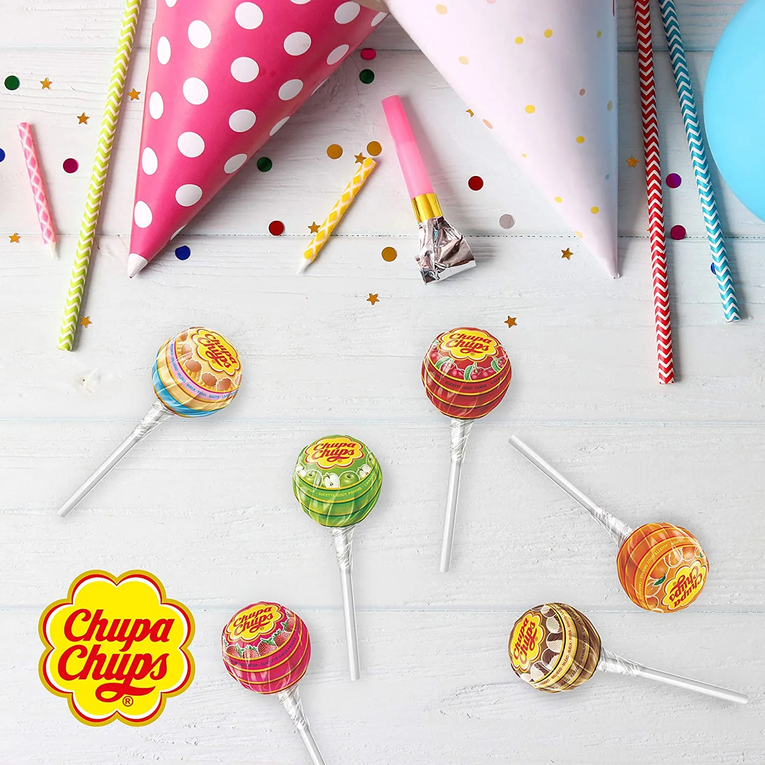 Chupa Chups Margherita, Confezione Speciale, Gusti Assortiti Frutta e Cola, Senza Glutine, Idea Regalo per Feste e Compleanni, O