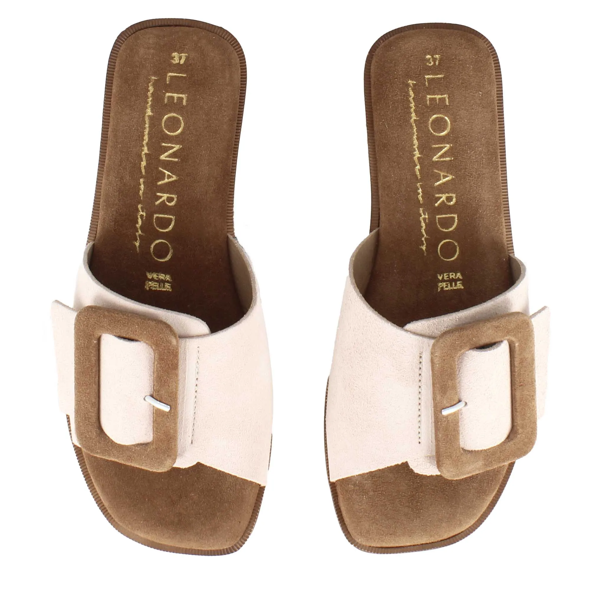 Ciabattine da donna scamosciate colore beige e marrone