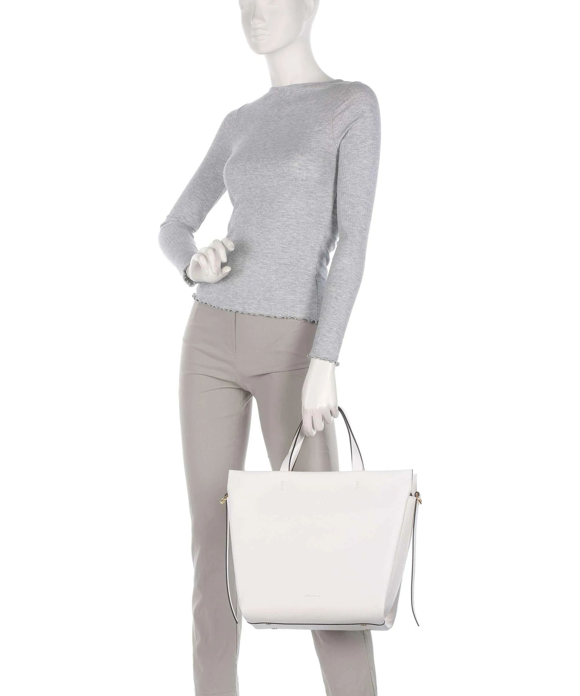  Coccinelle Boheme Grana Double Borsa a mano pelle granulata bianco  