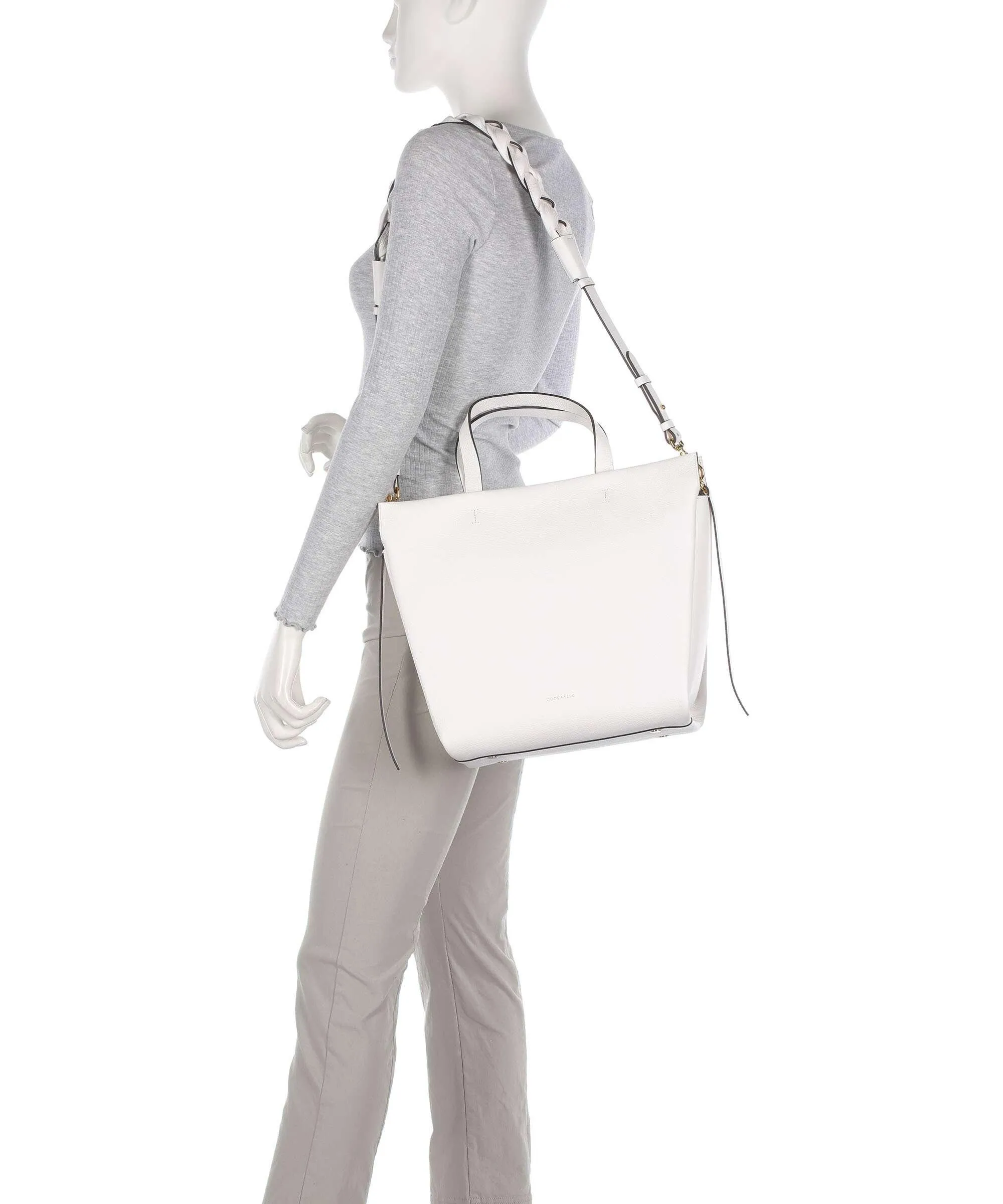  Coccinelle Boheme Grana Double Borsa a mano pelle granulata bianco  