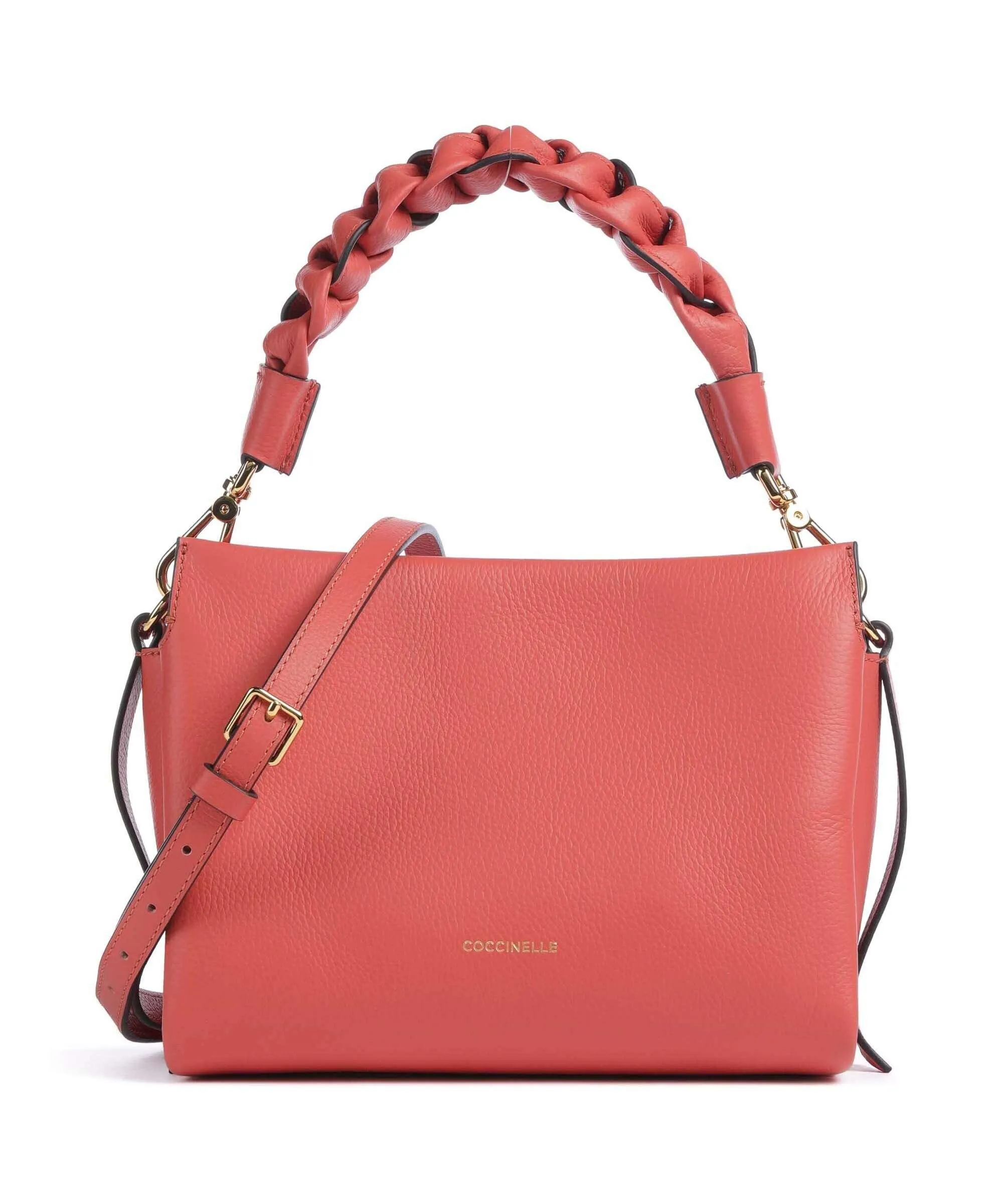  Coccinelle Boheme Grana Double Borsa a mano pelle granulata corallo  