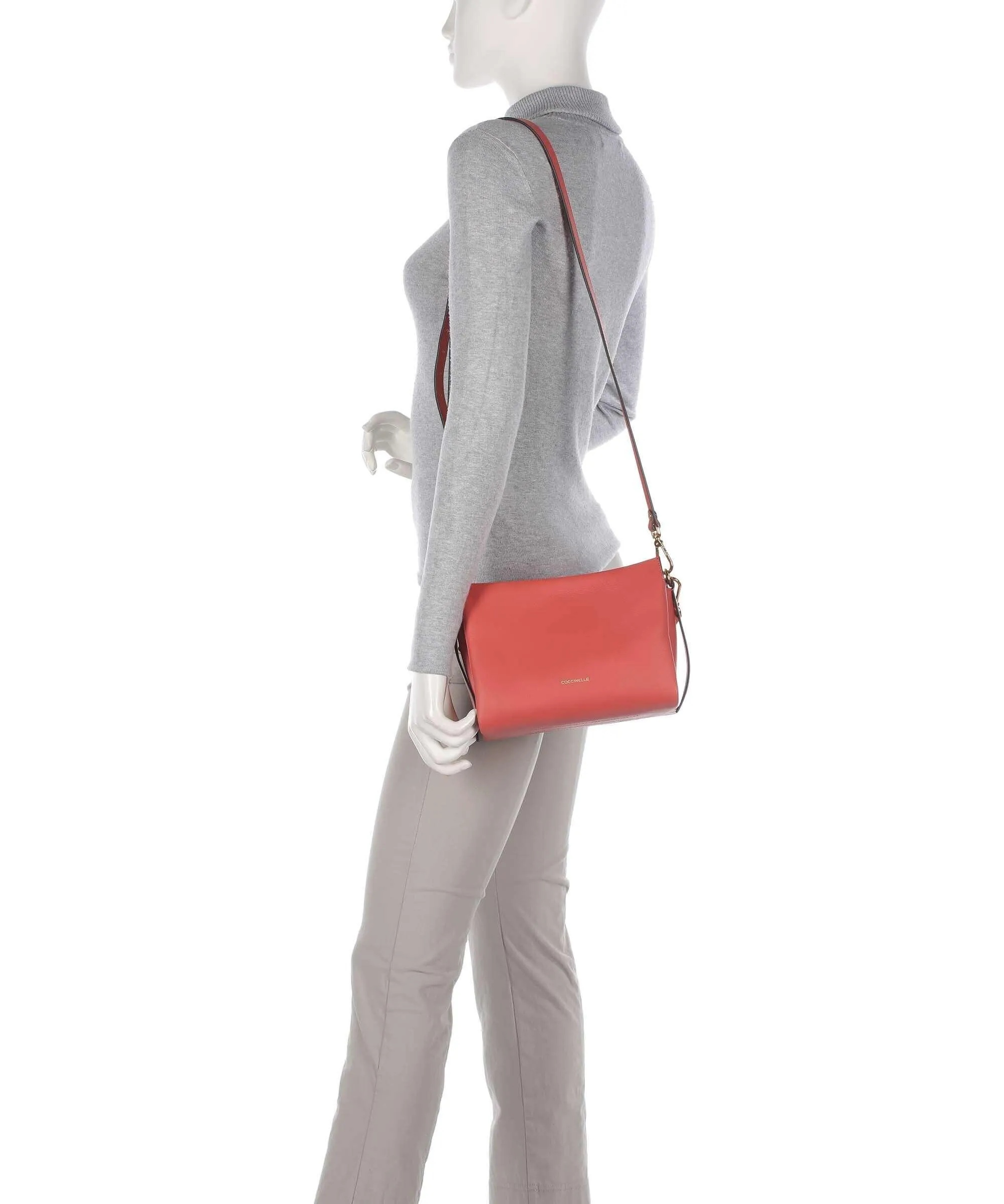  Coccinelle Boheme Grana Double Borsa a mano pelle granulata corallo  